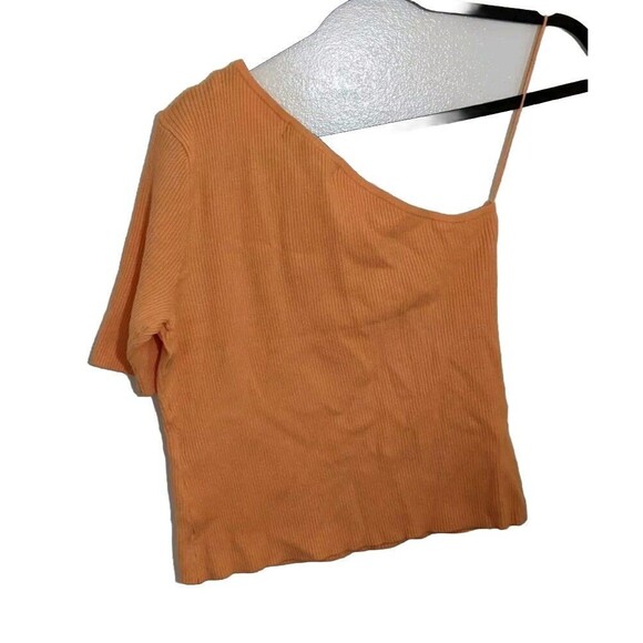 Vero Moda Top One Shoulder Short Sleeve Orange Ribbed Knit Stretch Medium - Picture 6 of 14